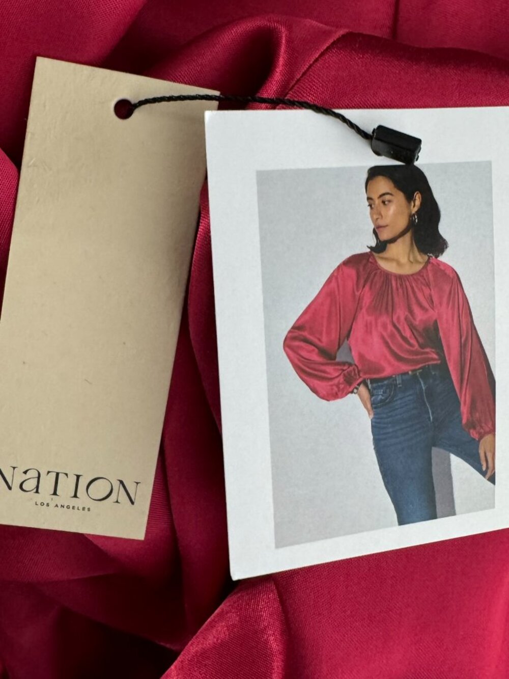 Nation LTD Eveline Raglan Satin Blouse Top Large Raspberry Jam NWT TP-3874 - Picture 8 of 12